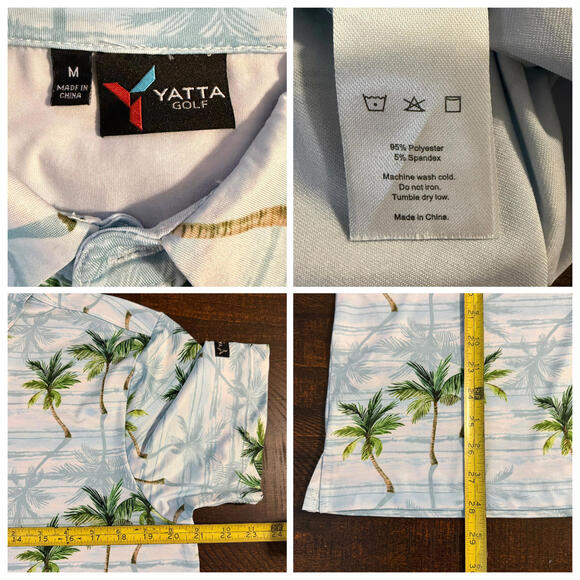 YATTA GOLF Palm Tree Performance Polo Shirt Men's Medium Light Blue Tropical - Picture 9 of 10